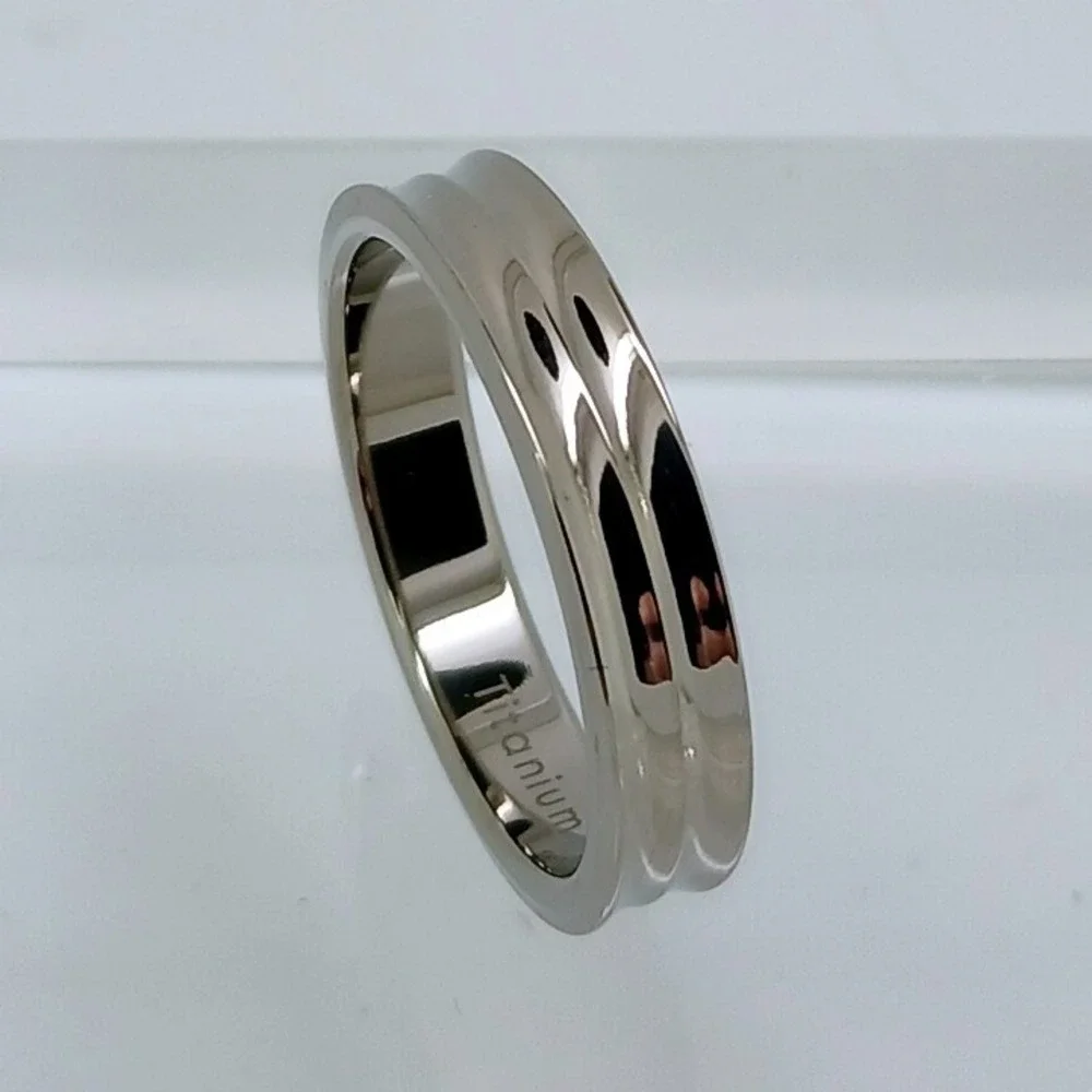 Vintage 1990s Titanium Ring Band Size 11 Silver Double Groove Concave 5mm NOS